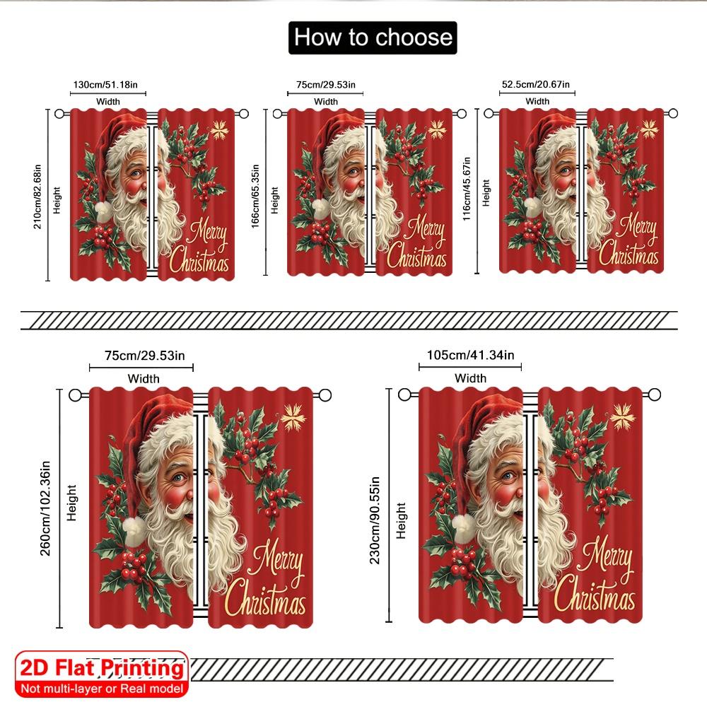 2pcs 2D Flat Printing Merry Christmas Curtains Merry Christmas Santa Claus_c Polyester Without Electricity Spring for Entryway