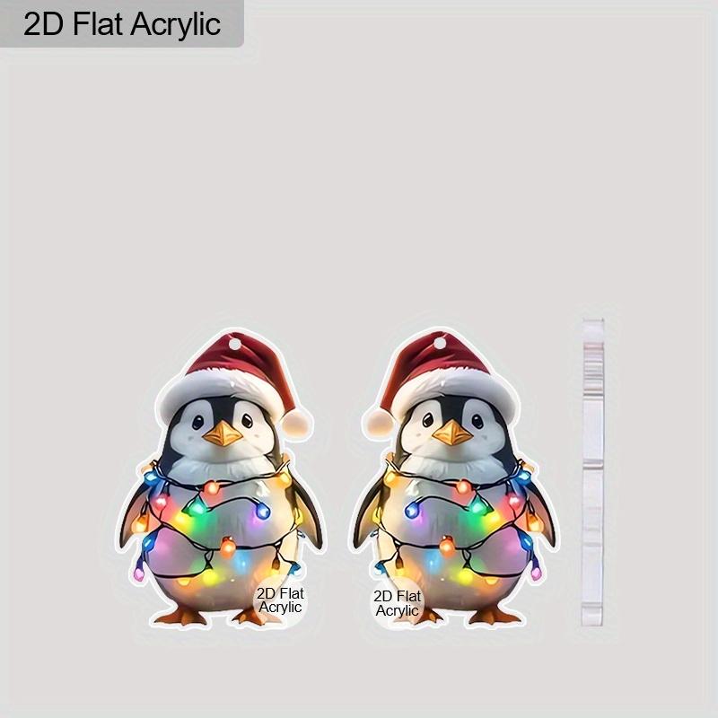 2D Flat Cartoon Penguin Light Bulb Santa Hat Acrylic Dangling Hook Christmas Earrings for Women Lightweight Statement Funny Animal Dangle Drop Earring