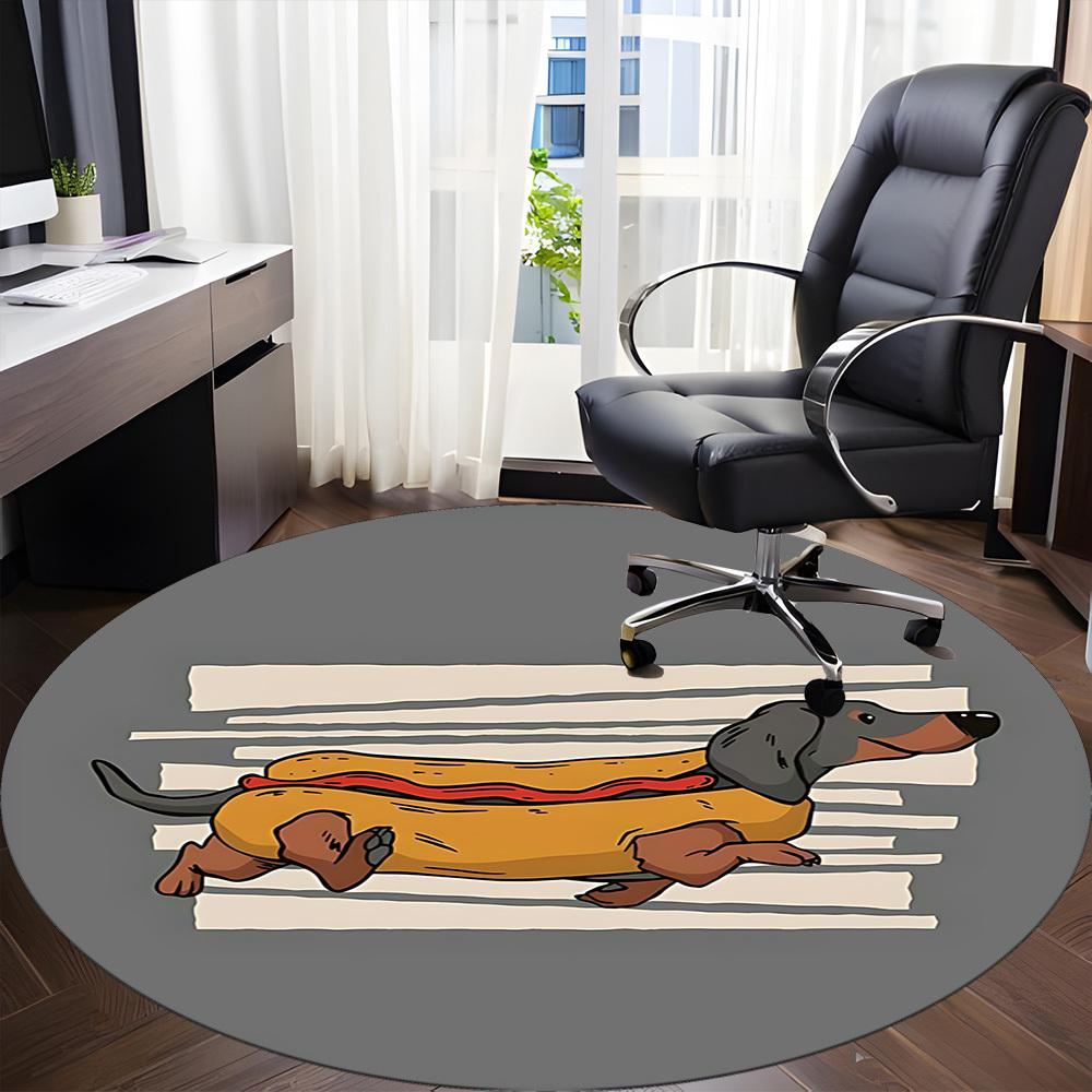 1pc Hotdog Dachshund Office Round Area Rug, Indoor Mat Suitable ForOffice, Under Office Chairs Bedroom Living Room Home Decor, Room Deco, n62