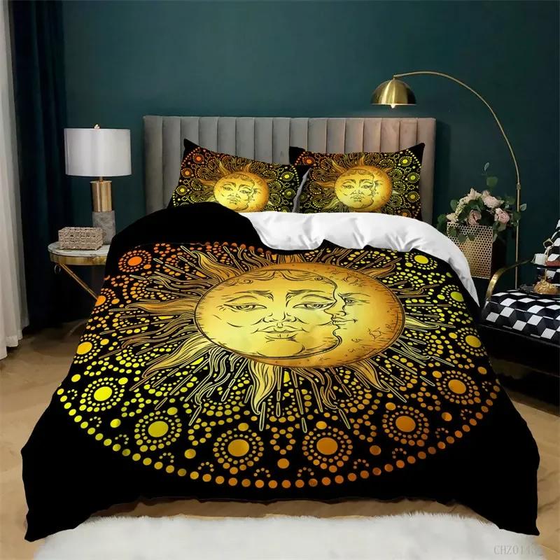 Sun and Moon King Duvet Cover Bohemian Style Celestial Bedding Set Microfiber Galaxy Stars Comforter Cover For Kids Girls Teens