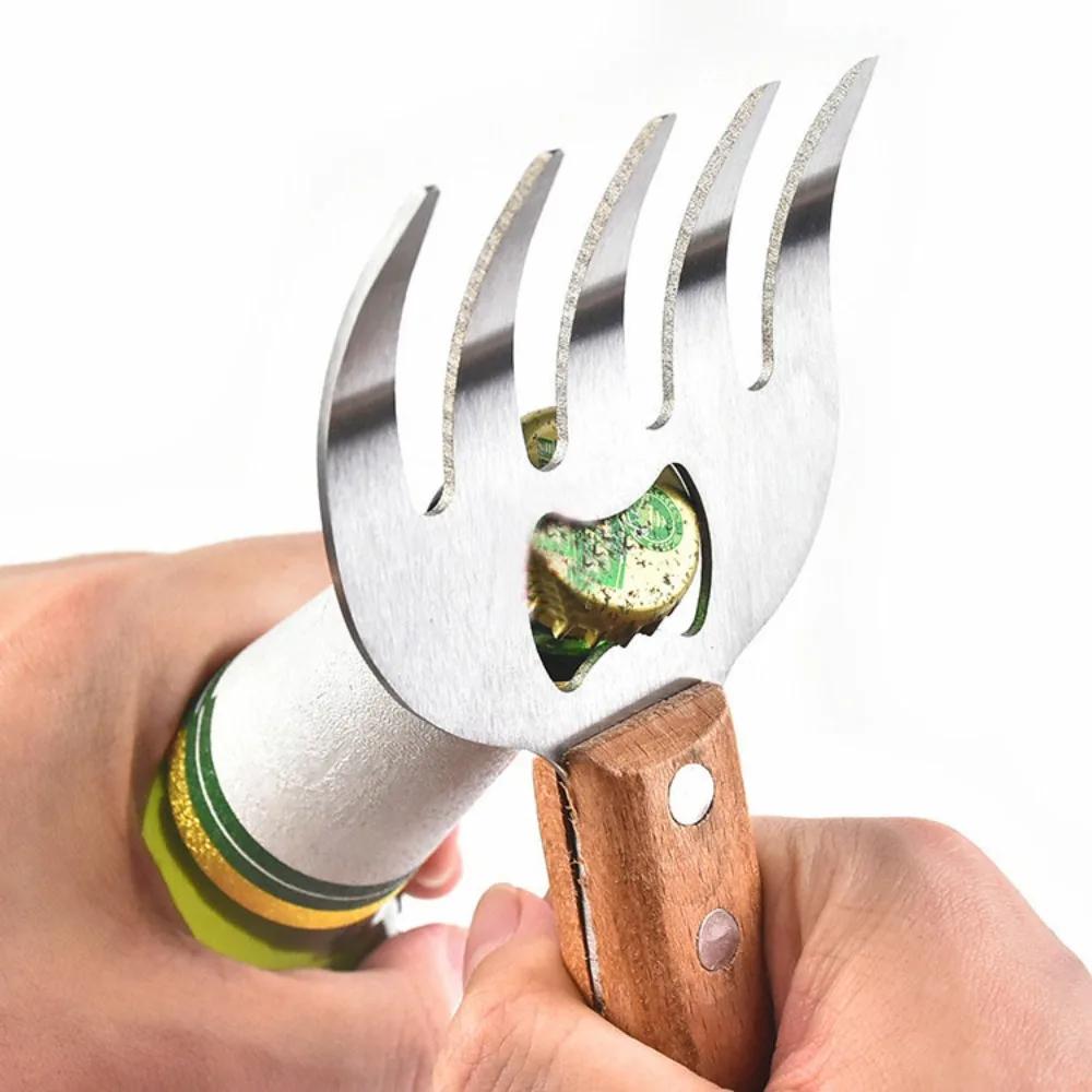 Long Handle Meat Divider Stainless Steel Bear Claw Fork Meat Remover Wooden Handle Multi-function Meat Shredder Claw Kitchen