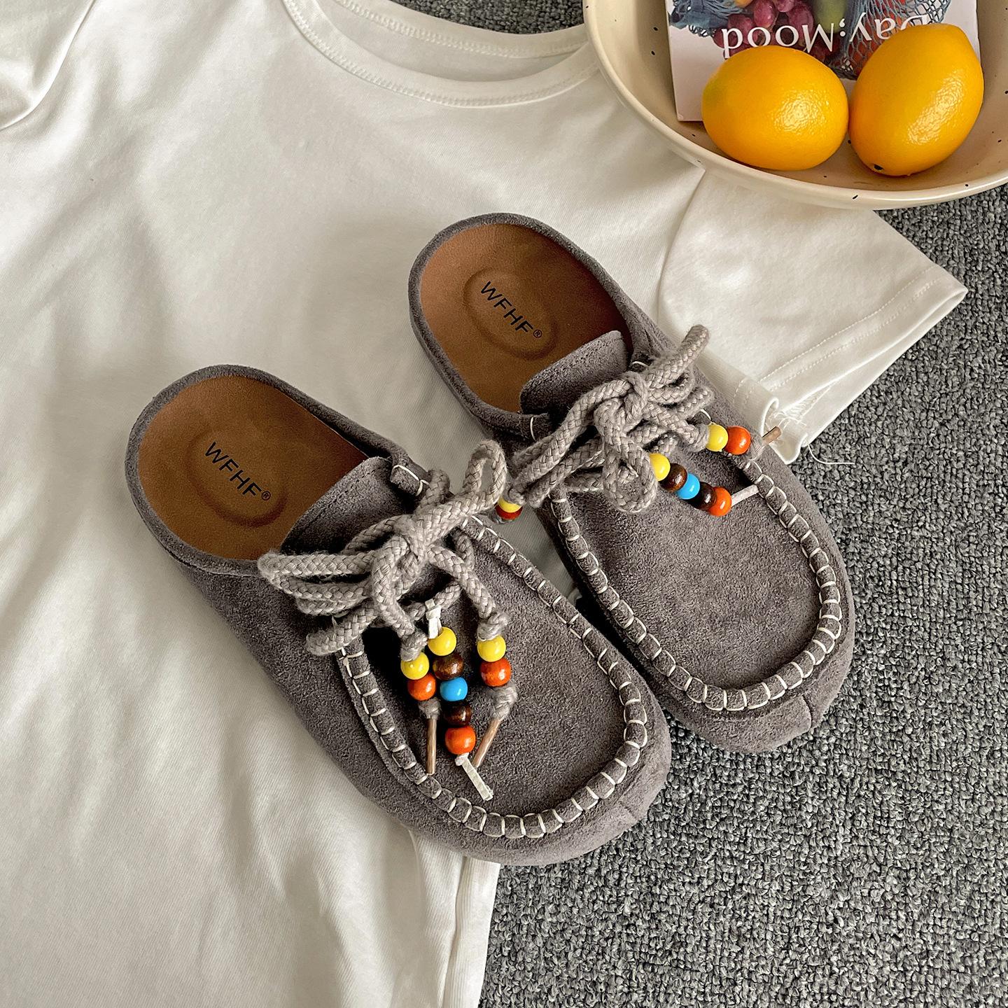 

Popular Internet celebrities retro thick-soled bag head slippers women s summer wear 2025 new models with skirts versatile French cool slippers 35 серый