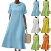 Women's Fashion Vintage Button-Up Round Neck Loose-Fit Casual Dress