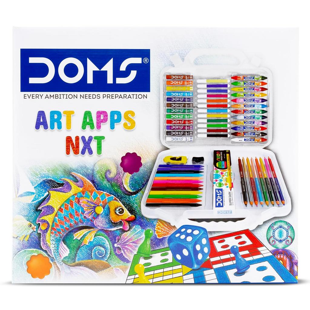 Doms Art Apps Nxt Kit with Plastic Carry Case School Art & Craft Stationery Set for Kids Gifting 9 In 1 Creative Kit