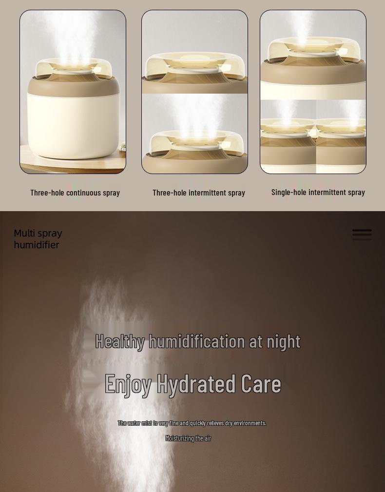 USB Three-Head Spray Air Humidifier for Home, Bedroom, Dorm, or Office
