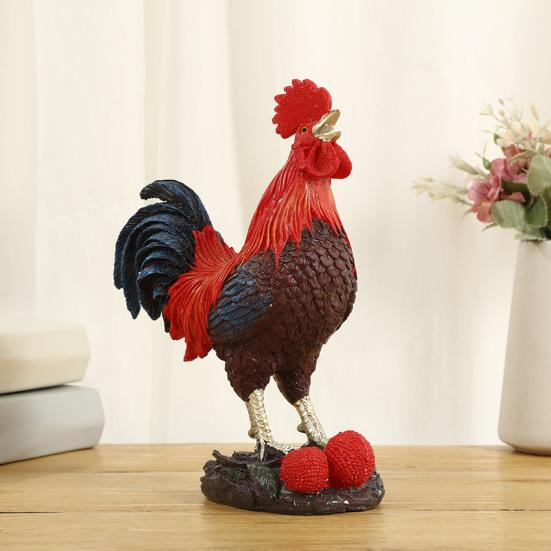 Crowing Rooster Figurine Chinese Style Cock Resin Statue Farm Animal Sculpture Home Office Desktop Decoration Ornament