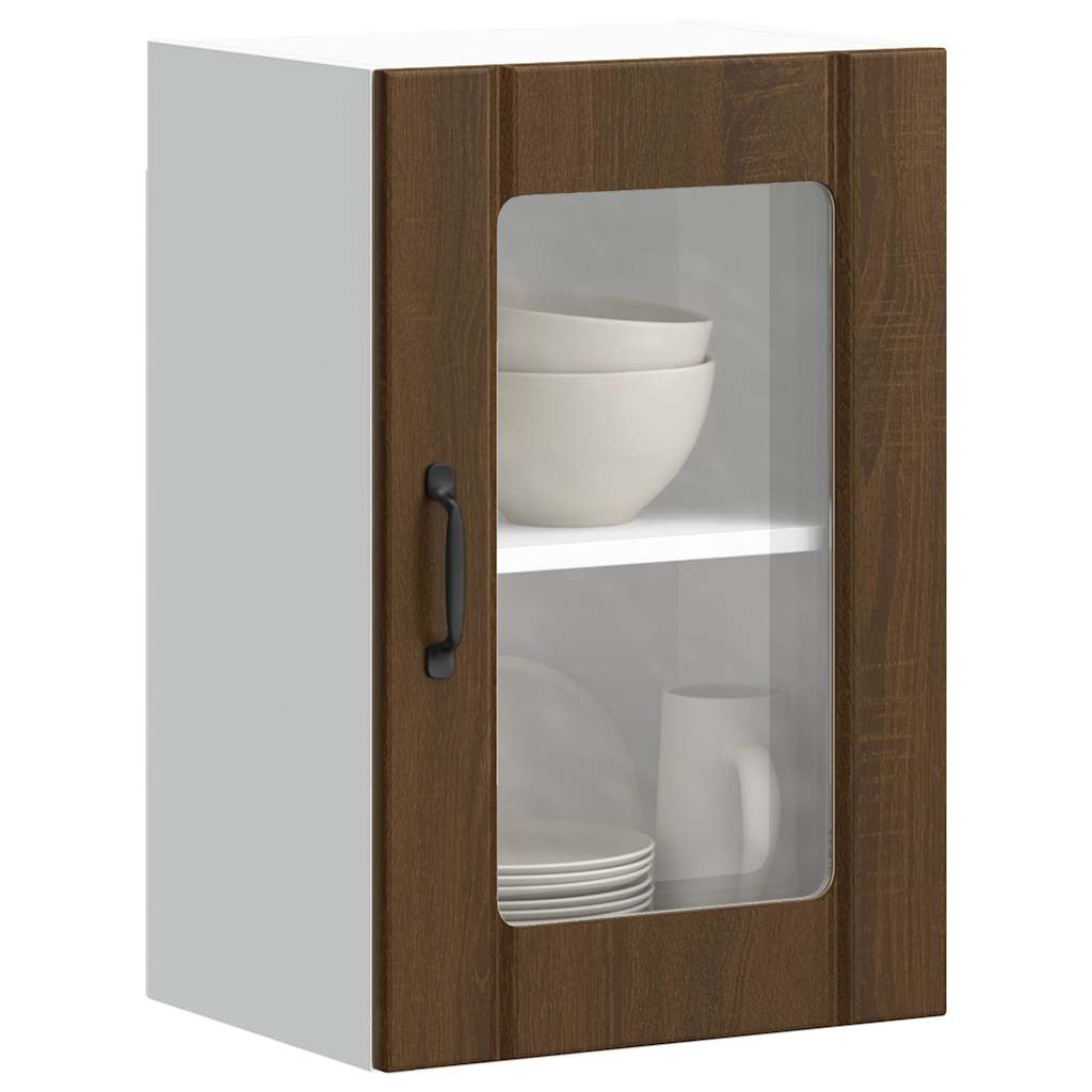Kitchen Wall Cabinet with Glass Doors Lucca Brown Oak