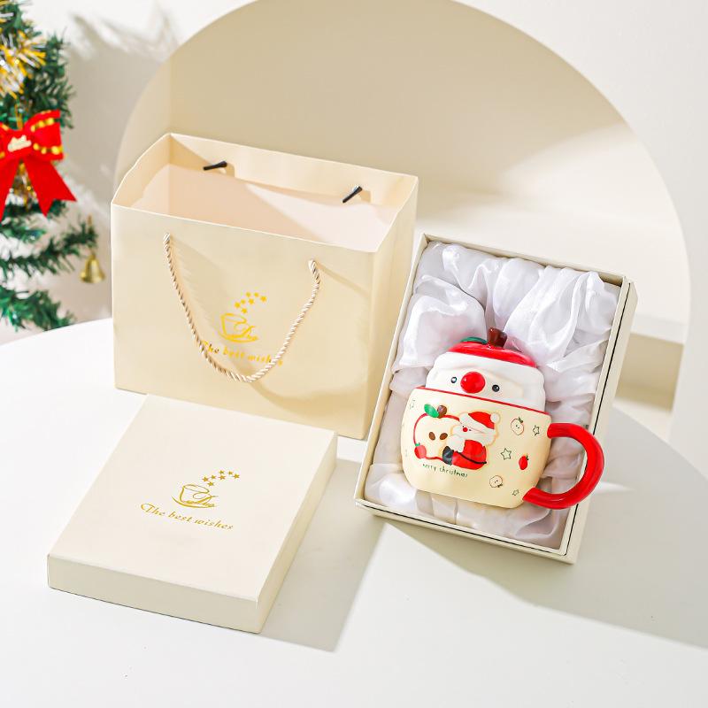 Weihnachtsgeschenke Friedensfrucht Keramiktasse mit Deckel Kreativer Becher für Mädchen Niedliche Haushalts-Wasserbecher Büro