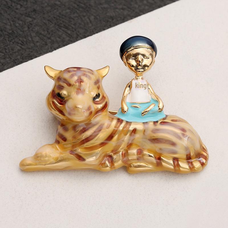 Retro Brošňa Tiger a Leopard - Kreatívny Zliatinový Odznak na Ozdobu Košele