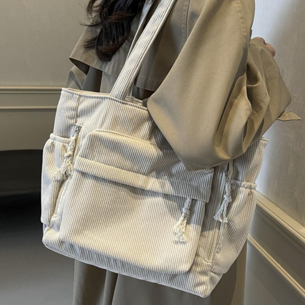 Corduroy Work Shoulder Bag Large Capacity Casual Tote Bag Handbags Solid Color with Multiple Pocket Crossbody Bag For Women
