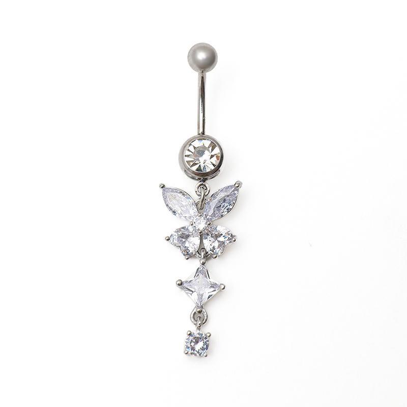 

Кольцо для пирсинга пупка с бабочкой и цирконием для женского тела