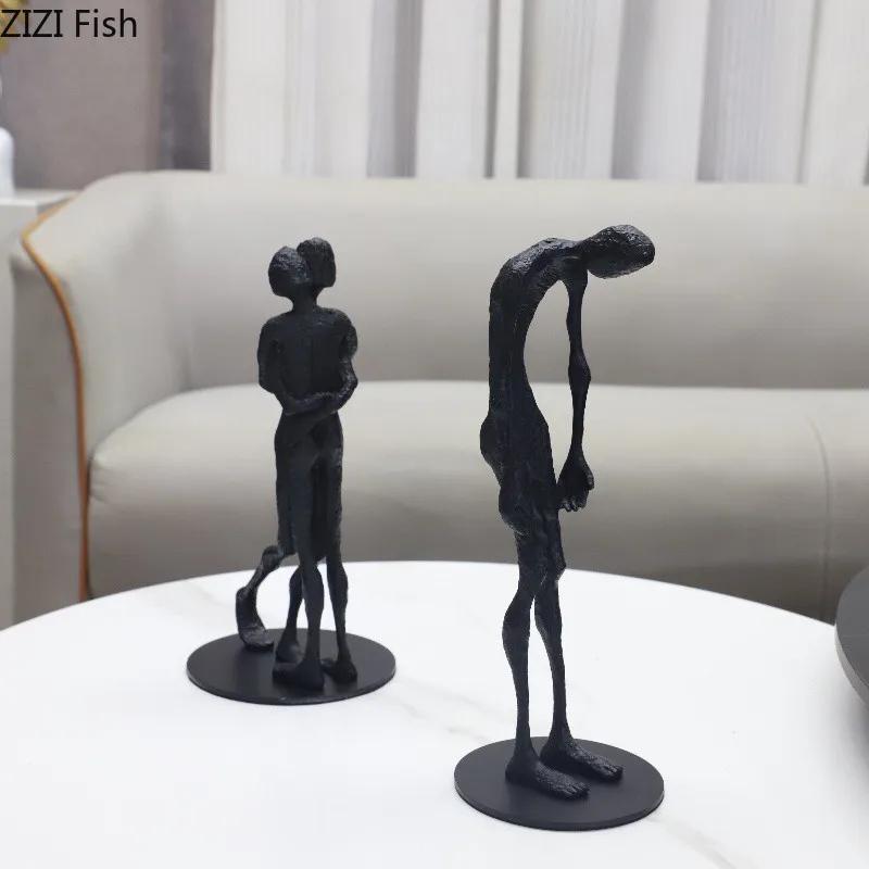 Black Cast Iron Figures Statue Desk Decoration Ornaments Modern Crafts Abstract Character Sculpture Room Aesthetics Decor