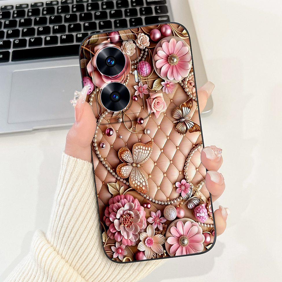 For Realme C55 Case RMX3710 Silicone Cute Cat Fashion Butterfly Flowers Love Painted Cover For Realme Narzo N55 Phone Case Funda