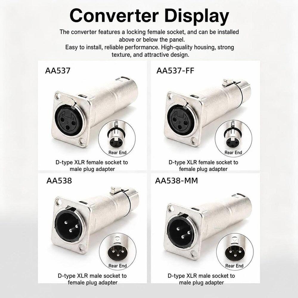 1Pcs D-Type 3Pin XLR Connector Metal Pass Through XLR Jack for Speaker System Installation