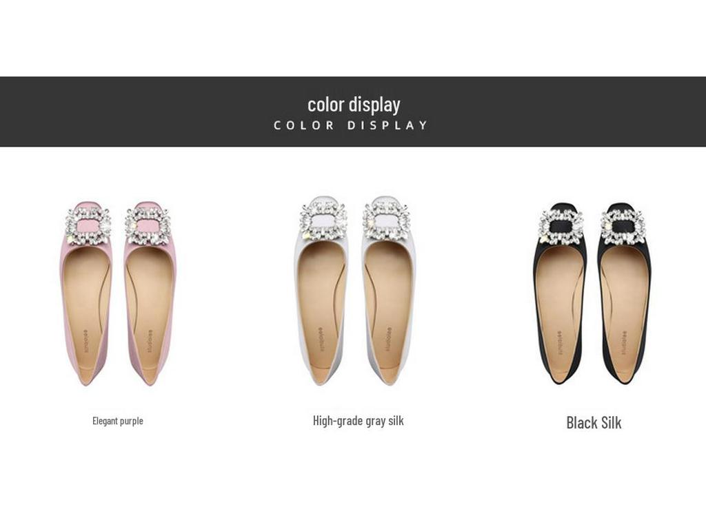 Elegant Spring & Autumn Rhinestone Buckle Square Toe Satin Flats for Women