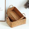Japanese Straw-Woven Storage Basket for Snacks, TV Accessories, Cosmetics, and Masks