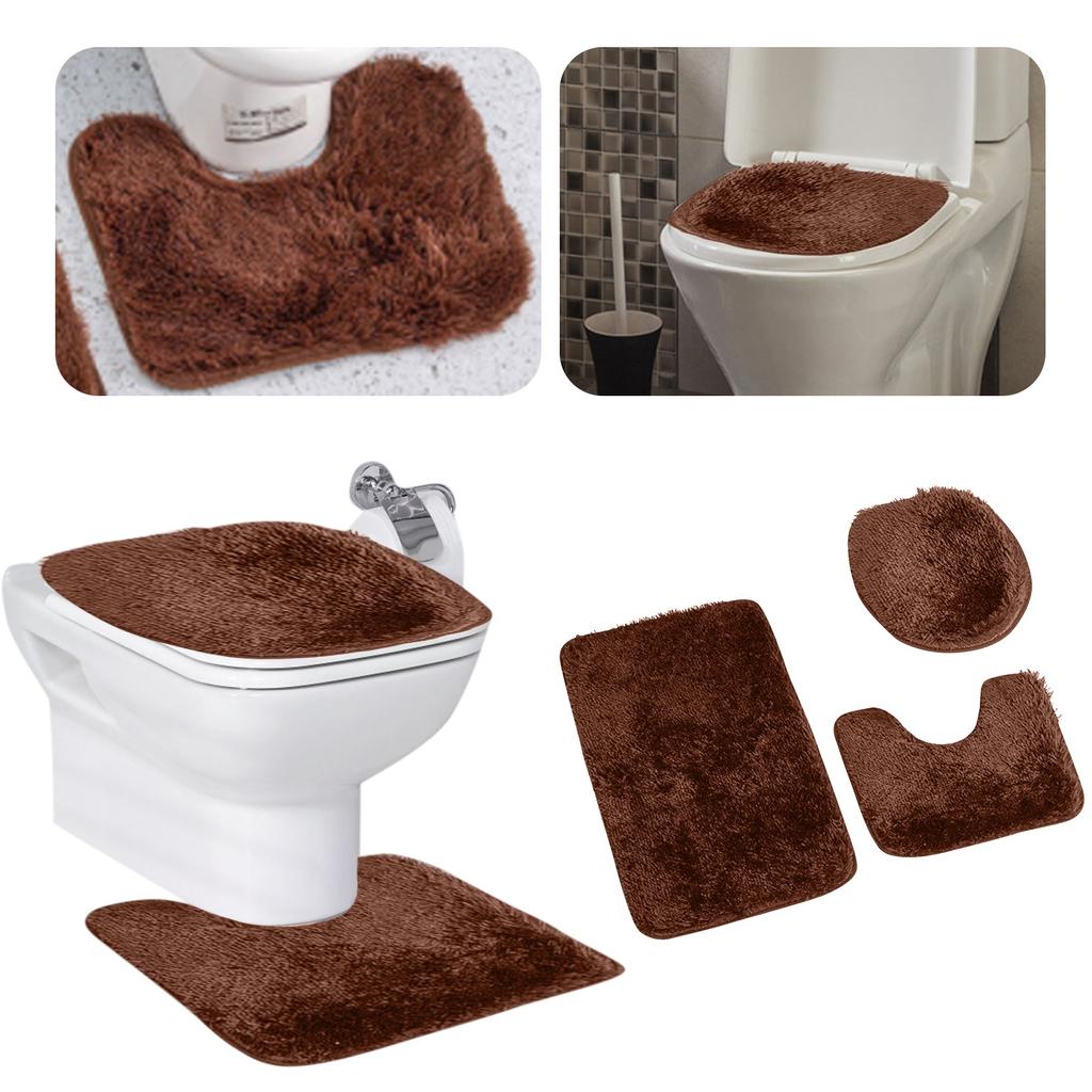 Bathroom Carpet Toilet Cushion Cover Microfiber Absorbent Non-Slip Mat Three-piece Set=U-shaped 40*50+cover 45*50+door Mat 50*80