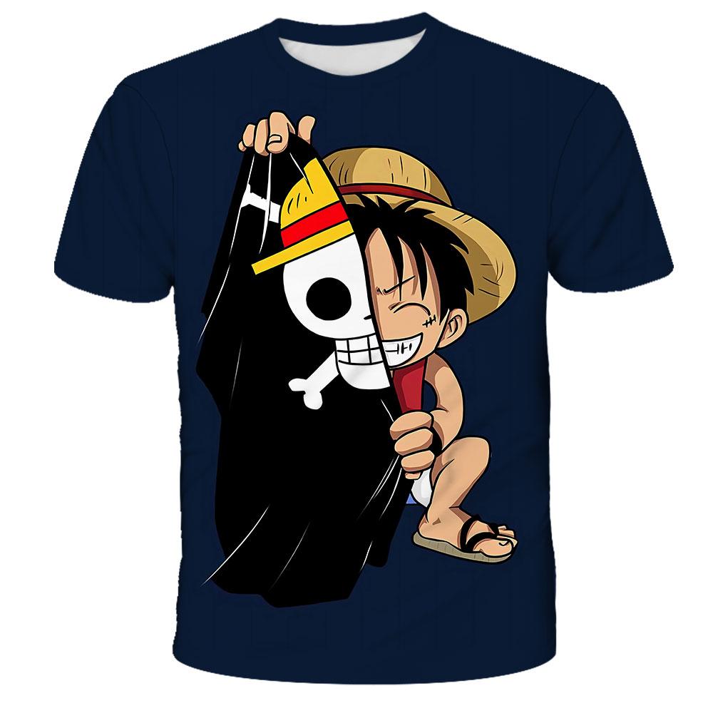 Children's Anime One Piece Luffy 3D Digital Printed Boys' Street Trendy Round Neck Short Sleeved T-shirt