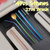 NEW Drinking Straw Stainless Steel Straw Set Straw Spoon with Brushes Box