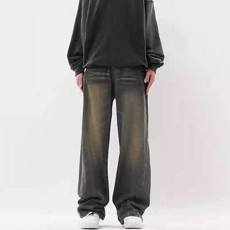 American Washed Old Wide-leg Jeans Men's Autumn and Winter Trendy High Street Loose Drape Straight Mopping Long Pants