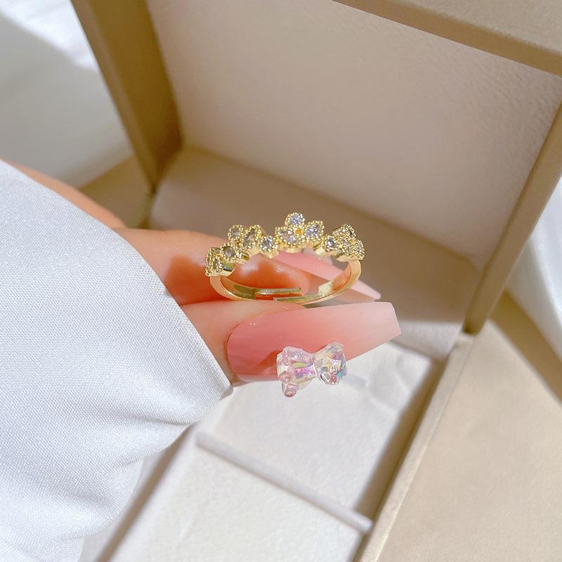 Real Gold Leaf Zircon Ring Opening Adjustable Simple Jewelry Japanese Ring Couple Ring