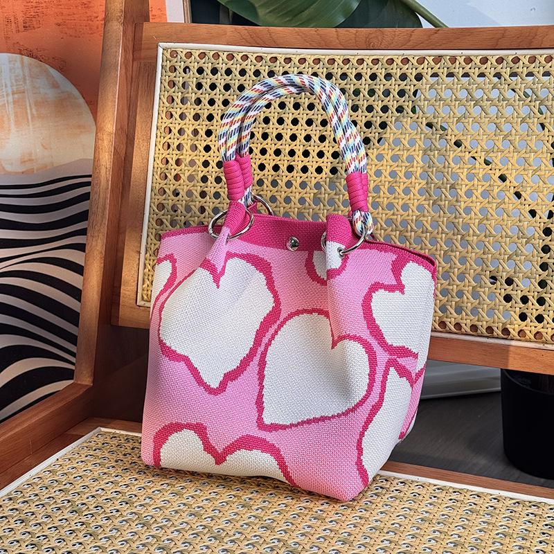 

Large Capaci Knitted Handbag Casual Portable Lunchbox Bag Single Oulder Bag Versatile Daily Handheld Bag