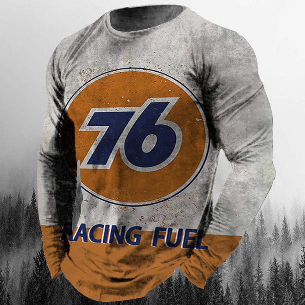 

Men s T-shirt Casual Long Sleeve Motorcycle Style Print Men s Worn Out T-shirt Motorcycle L