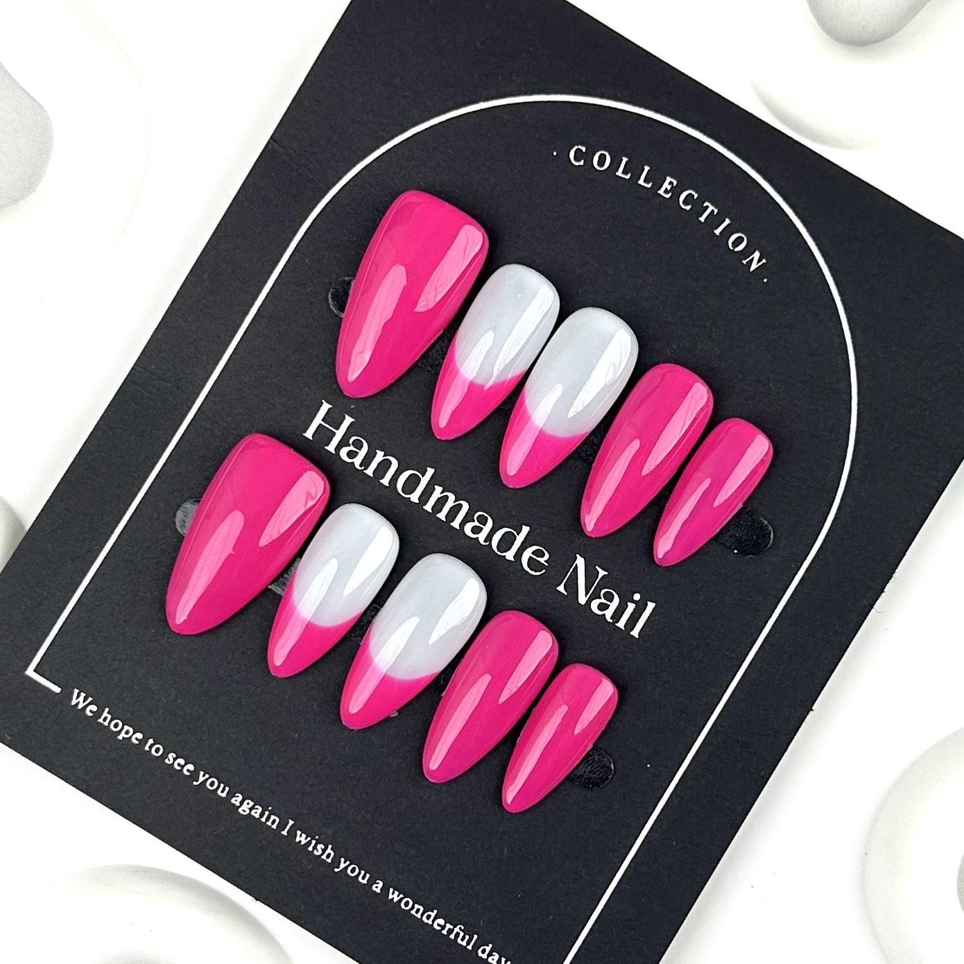 

Французский минимализм неоново-розовые накладные ногти осень-зима ручная работа миндалевидные накладные ногти улучшенные наклейки для ногтей легкий стиль L