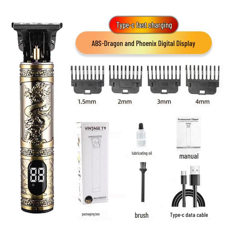 Professional Electric Hair Clipper for Barbers & Home: Precision Carving, Slicked Back Styles, Bald Head Trim.