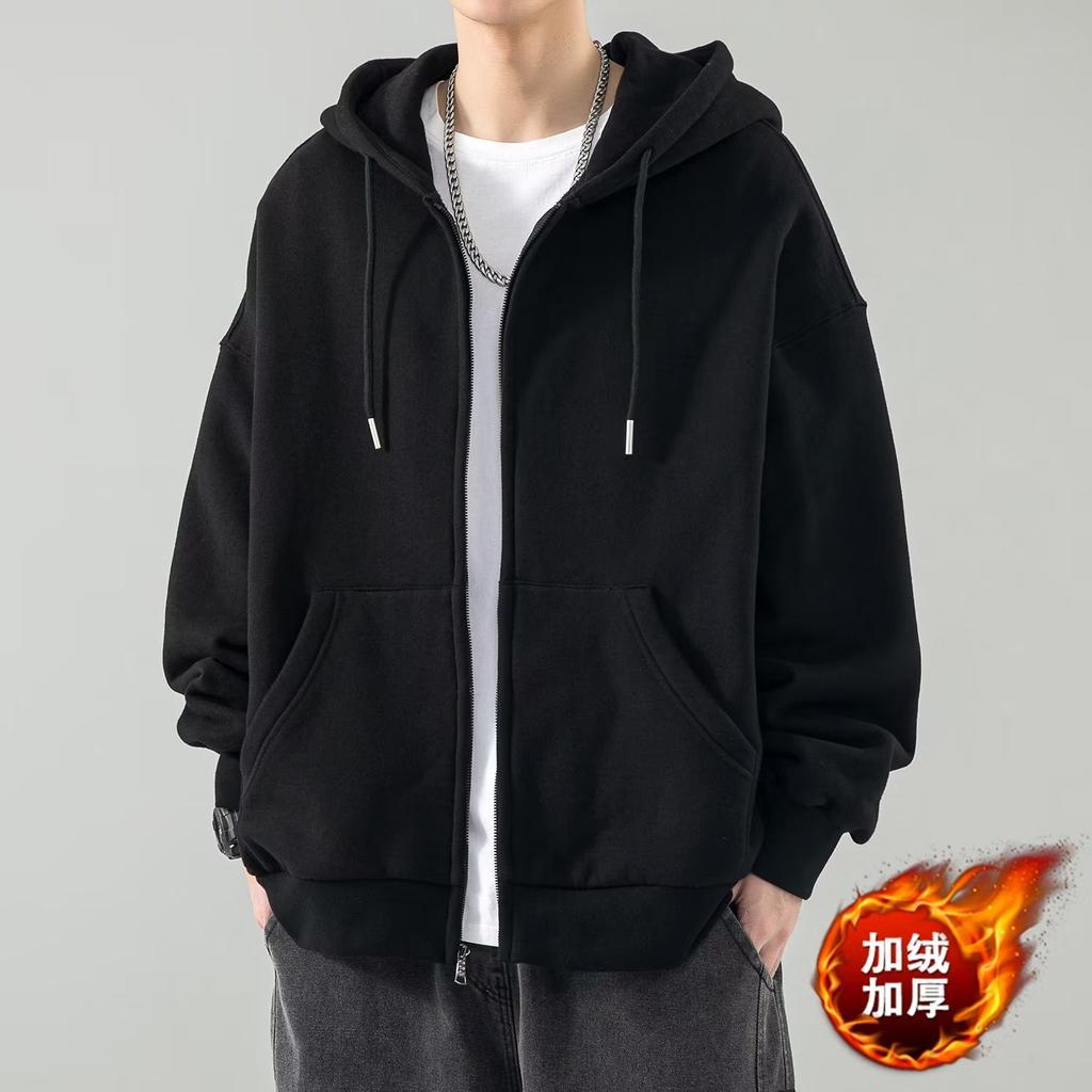 Factory Straight Hair 2025 Autumn and Winter Hooded Fleece Sweater Men's Loose Ins Trendy Brand Casual Solid Color Boys Coat