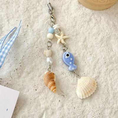 Seashell Bag Charm Blue Color Keychain Pendant Versatile Phone Lanyard  For Women