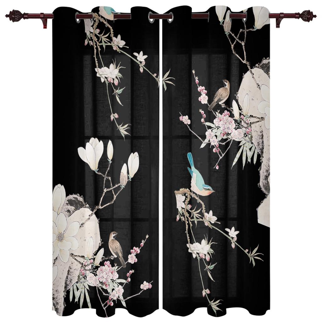 Blumen und Vögel im chinesischen Stil Illustration Fenstergardinen für Wohnzimmer Dekorative Artikel Wohnzimmer