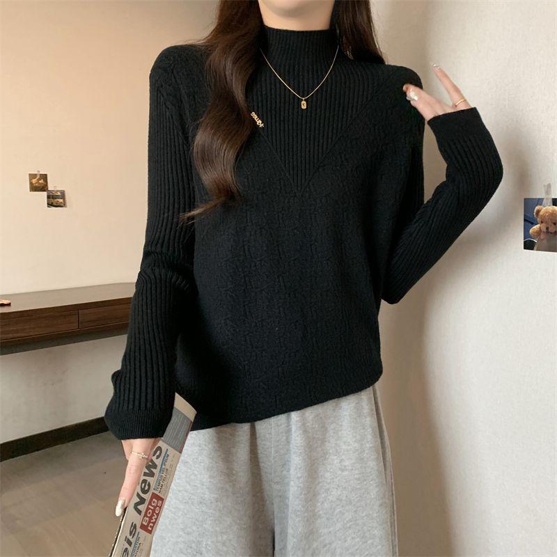 Large-sized Pullover Women's Base Layer Women's Autumn and Winter Semi-high-neck Sweater Loose Knitted Sweater Top