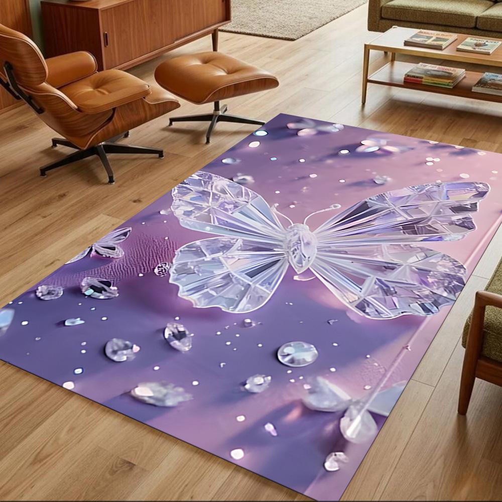 Purple Butterfly Night Magic Non-Slip Home Carpet Design for Office Decor Living Room Bedroom Gift