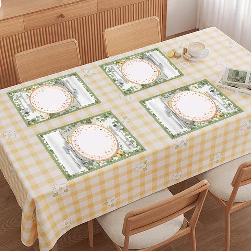 Eucalyptus Leaves Placemats Set of 4, Welcome Baby Waterproof Linen Placemats, Baby Shower Party Supplies, Table Mats for Indoor or Outdoor Dining
