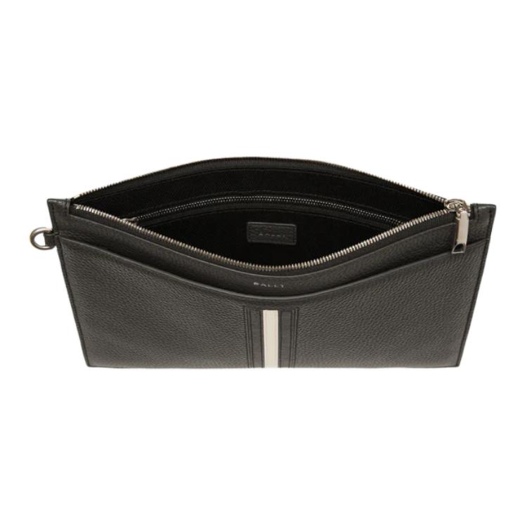 Bally Palladium Hardware Logo Print Zipper Clutch Men Clutch Black 6304957