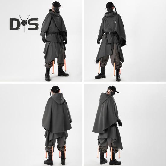 Unisex Hoodie Fake Two-piece Poncho Multi-Layered Irregular Design Thick High Collar Mechanical Style Hoodie Long-Sleeved Daily Sports Street Wear