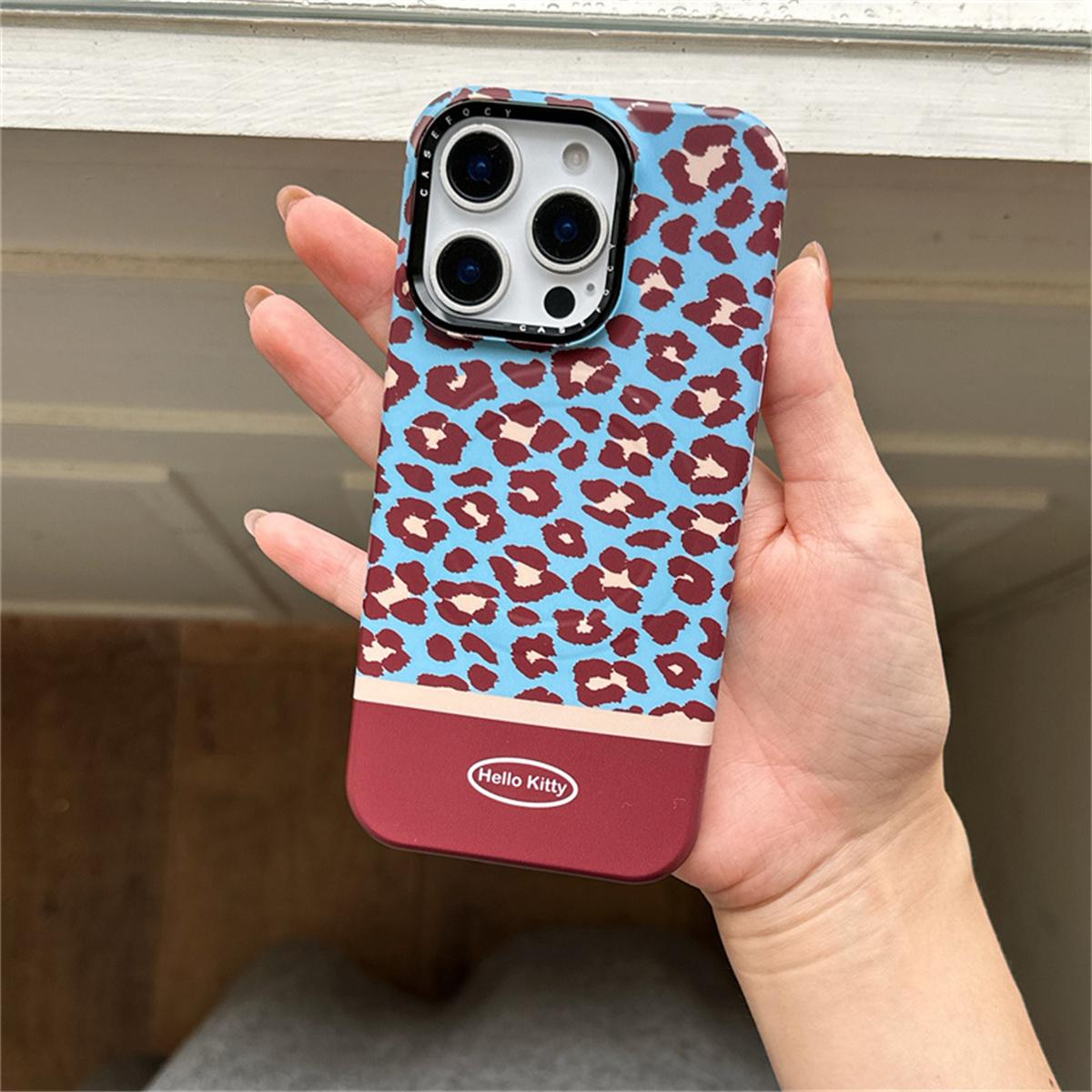 

Fashion Blue Leopard Print Magnetic Phone Case For iPhone 17 Pro 14 15 16 Pro Max Cover with Hellokitty Stand Holder Cases For iPhone 17ProMax