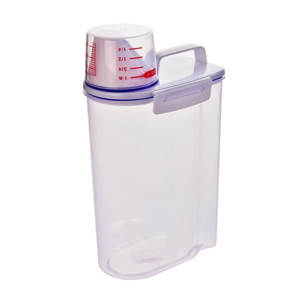 Transparent Kitchen Cereals Storage Box Sealed with Measuring Cup Food Storage Containers Moisture Proof Rotary Lid