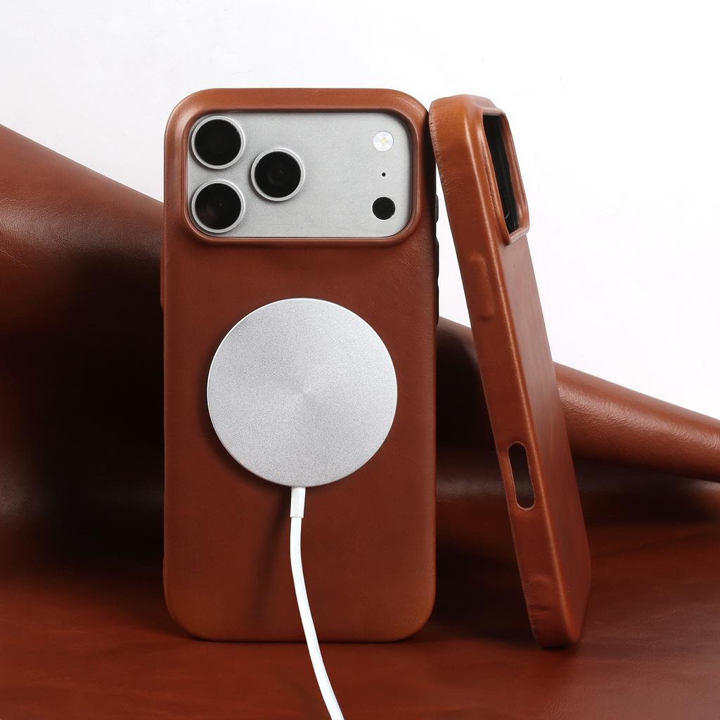For Magsafe Case for iPhone16Pro Max 15 17 Pro Max 14 13 Retro Full Grain Cowhide Genuine Oil Wax Pattern Leather Magnetic Cover