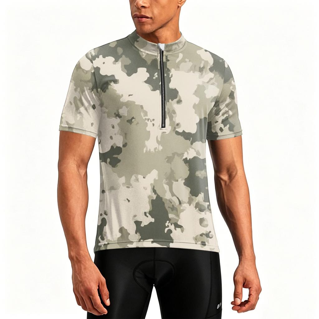 Men's Short Sleeve Cycling Jersey Breathable Quick Dry Half Zip Round Neck Printed Sports Shirt Lightweight Performance Top for Biking