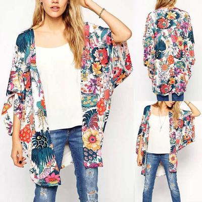 EE/_ WOMEN SUMMER FLOWER KIMONO LONG CARDIGAN LOOSE CHIFFON BEACH COVER UP NICE