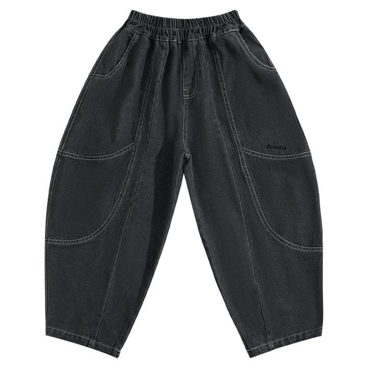 Dziecięce dżinsowe spodnie scimitar: Punkowe haftowane proste nogawki na wiosnę i jesień 2025 - Modna moda chłopięca.