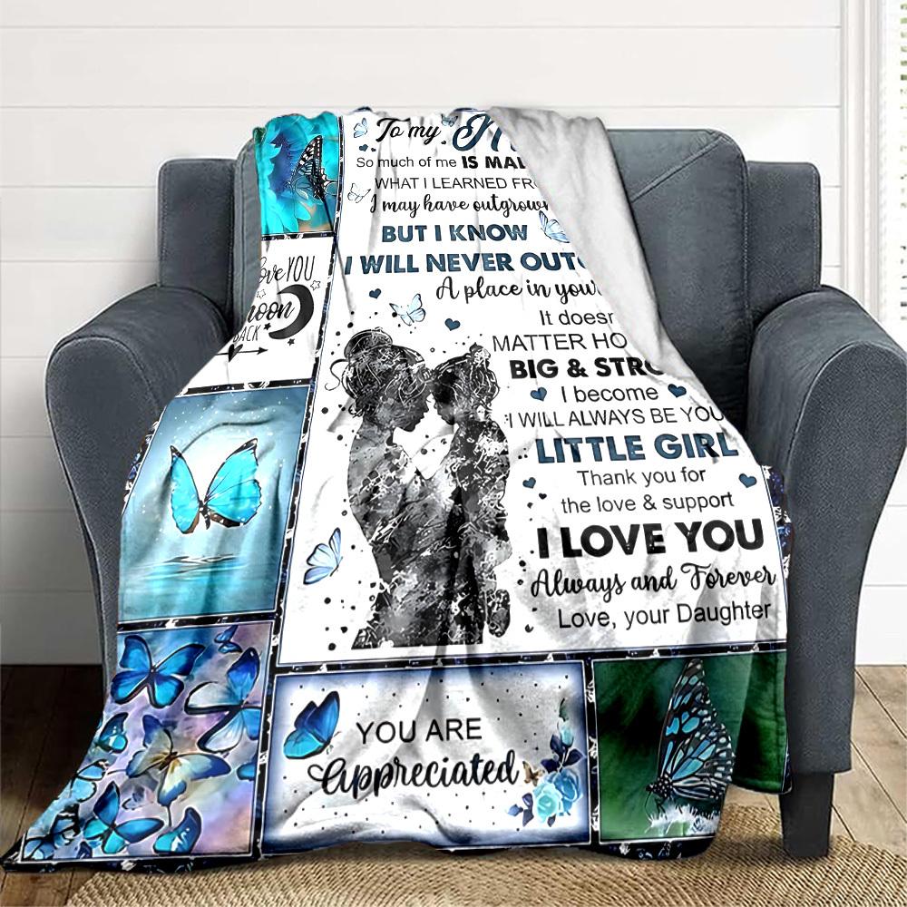 1pc Mom Daughter Love Blessing Print Blanket - Lightweight Flannel Blanket For Sofa, Bed, Living Room, Office, Outdoor Travel, Camping, Soft 040