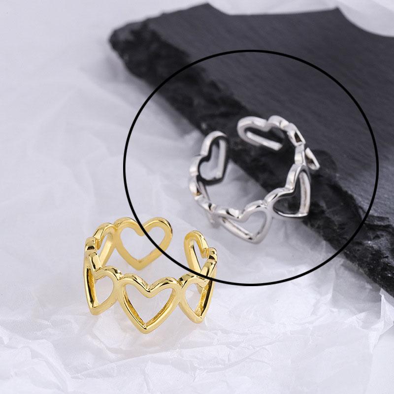 925 Silver Rings For Women Hollow Out Gold Color Temperament Personality Fashion Female Trendy Resizable Opening Rings