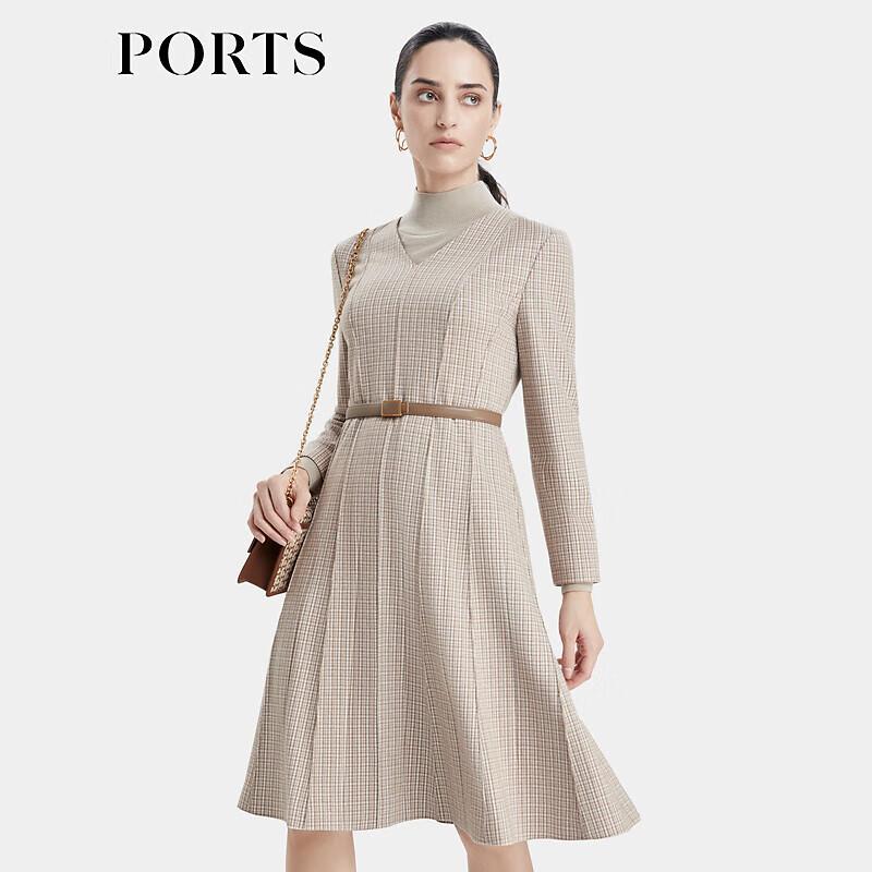 

PORTS Women s Autumn/Winter Houndstooth Jacquard Knit V-Neck Dress 4
