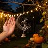 Unique Holiday Porch Decorations Halloween Witch And Black Cat Moon Wind Chime, Vintage on Crescent Metal Hanging Bell Decor Bell, Gothic Ornament for