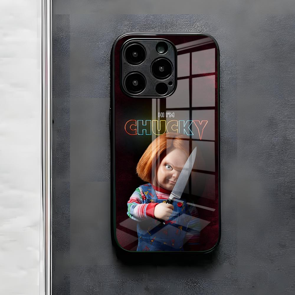 Chucky Doll Horror Movie Phone Case For IPhone 17 Air 16 E Pro Max 15 14 13 Mini 12 Pro 11 Max Plus Black Glass Cover