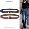 Chic Versatile Women's Thin Leather Waist Belt with Simple Letter Buckle - Black, Ins Style, Light Luxury.