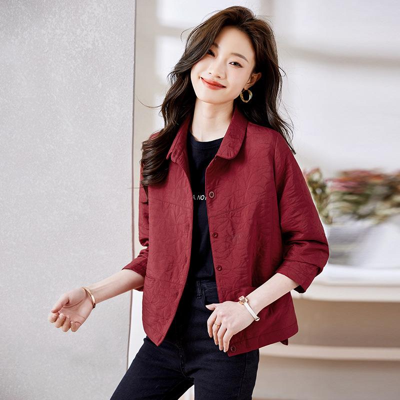 

Red shirt jacket women s spring and autumn new small short loose casual fashion top 3XL бордовий